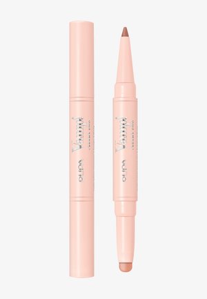 Producto labial de doble punta con un estuche mate rosa suave, que cuenta con una punta de lápiz para la aplicación y un extremo redondeado para difuminar.