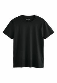 Sort kortærmet T-shirt med rund hals og standard pasform, medium størrelse label indeni kraven.