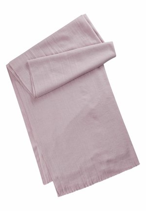 Licht mauve gevouwen sjaal met een gladde textuur en subtiele franjes aan de randen op een witte achtergrond.