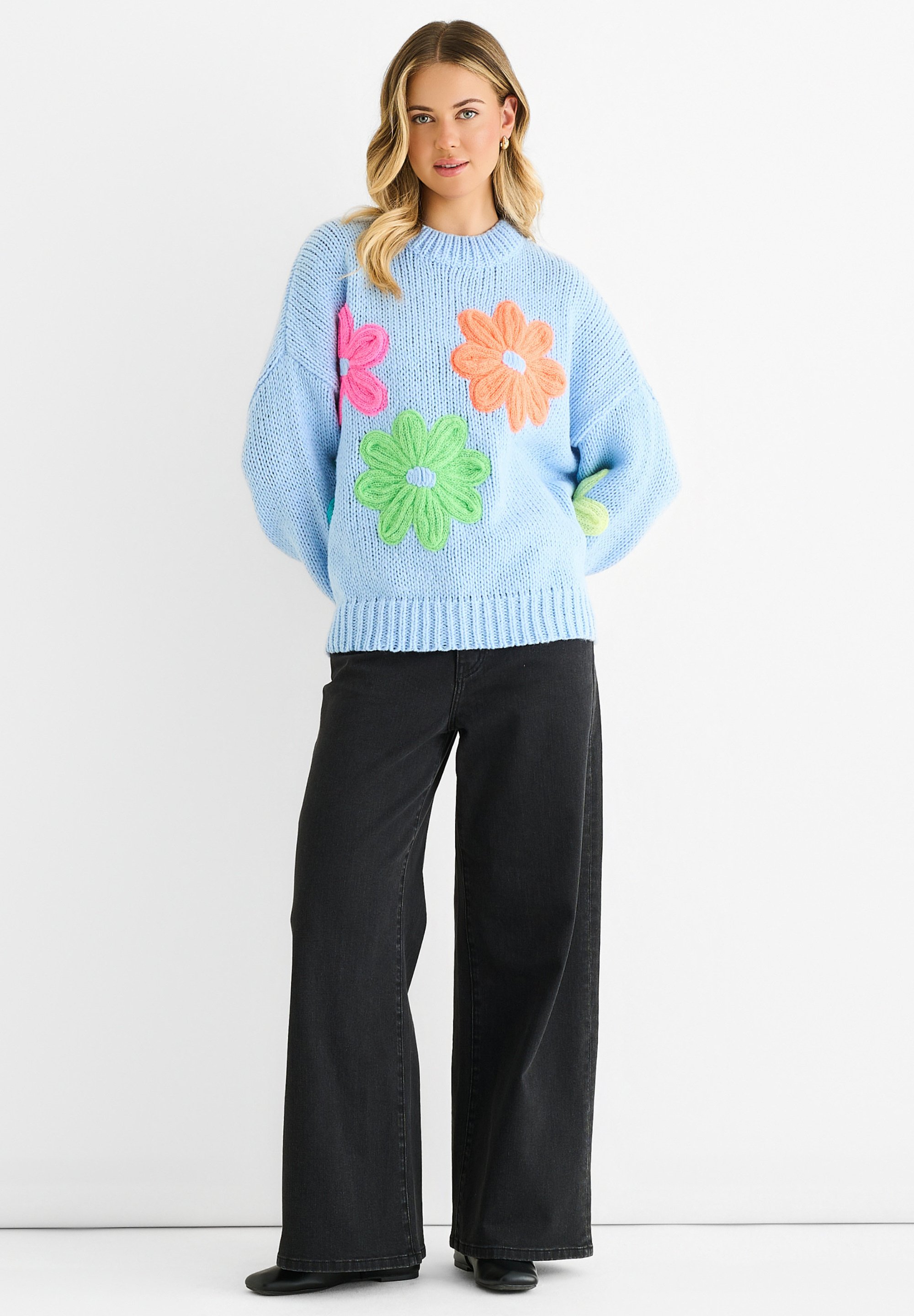 GINI LONDON FLORAL CROCHET Maglione blue/blu