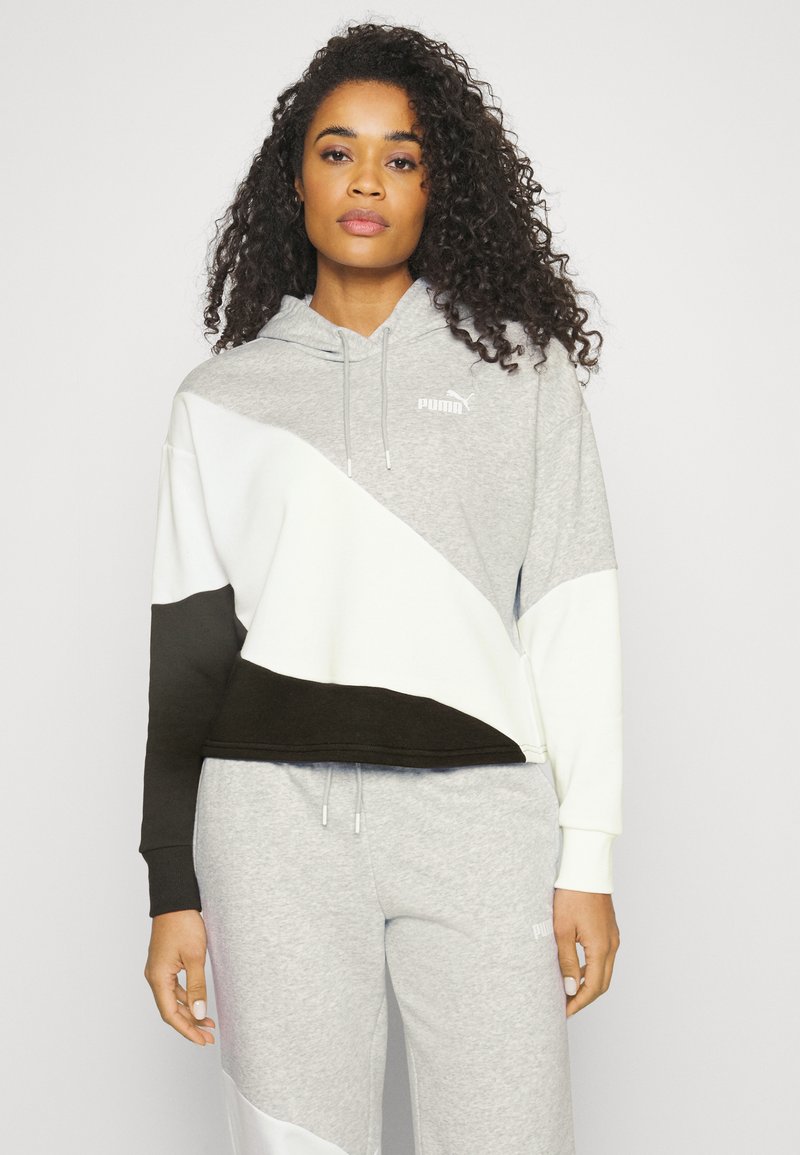 Puma POWER CAT HOODIE Sweatshirt light gray heather/lysgrå Zalando.no