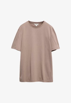 Maglietta a maniche corte marrone realizzata in cotone morbido. Presenta un classico collo rotondo e una vestibilità rilassata. Design semplice e privo di decorazioni.