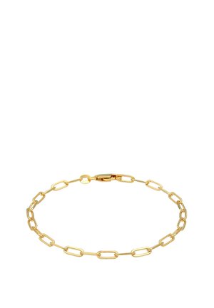 Bracelet chaîne en or avec des maillons ovales allongés et une fermeture à mousqueton, présenté sur fond blanc.