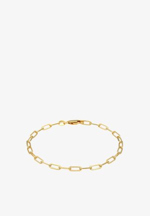 Bracelet chaîne en or avec des maillons ovales allongés et une fermeture à mousqueton, présenté sur fond blanc.