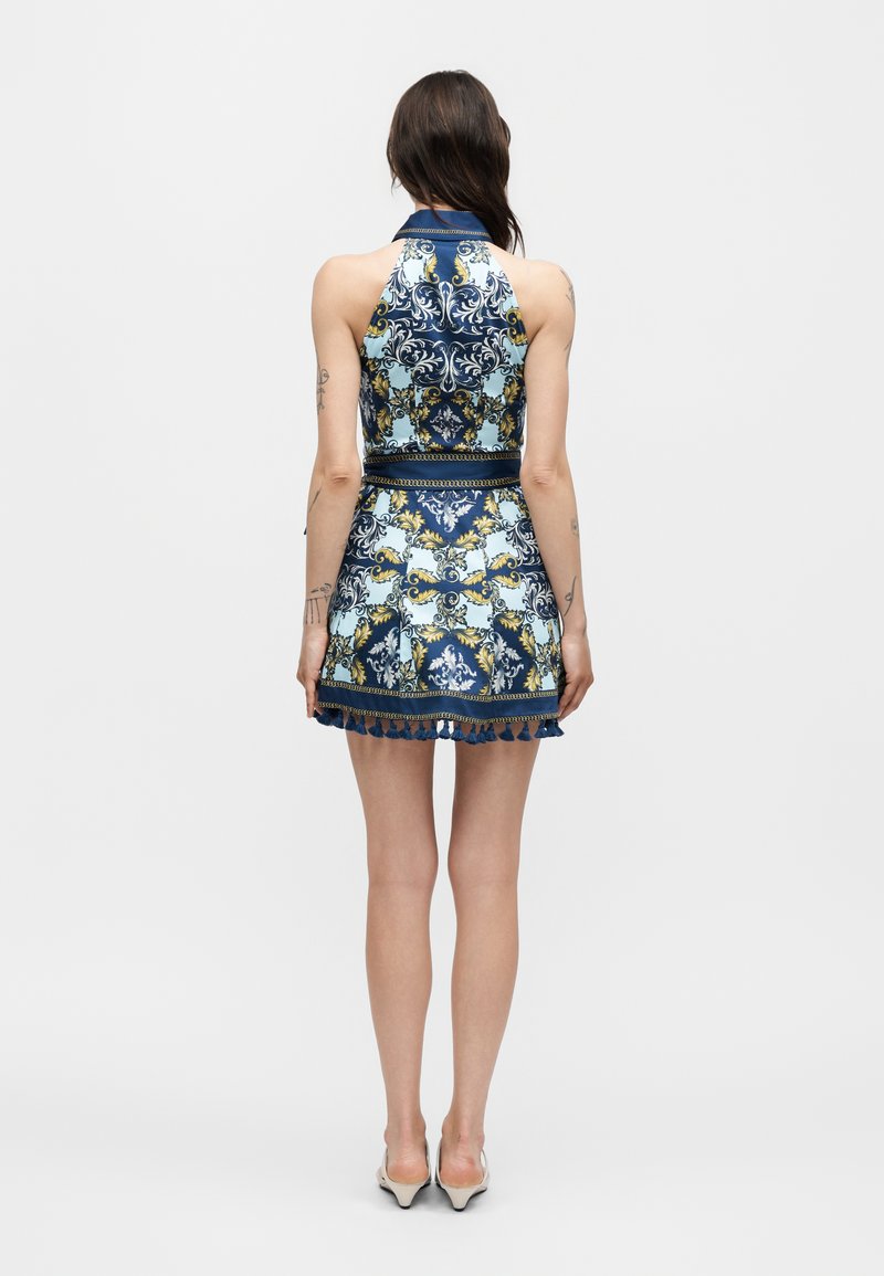 alice and olivia blue and gold dress Alice And Olivia Cocktail Dress Alice Olivia Women Blue Gold Brocade Mini Dress Fit Flare