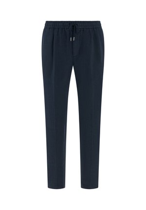 Pantaloni casual blu navy con fascia elastica in vita e coulisse, gambe dritte e vestibilità sagomata.