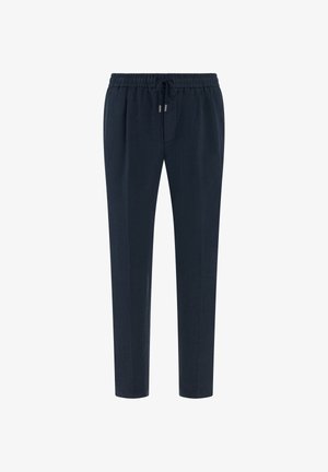 Pantaloni casual blu navy con fascia elastica in vita e coulisse, gambe dritte e vestibilità sagomata.