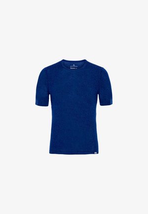 Marinblå t-shirt med korta ärmar i mjukt tyg, med rund halsringning och minimalistisk design. Märke synligt längst ner till vänster.