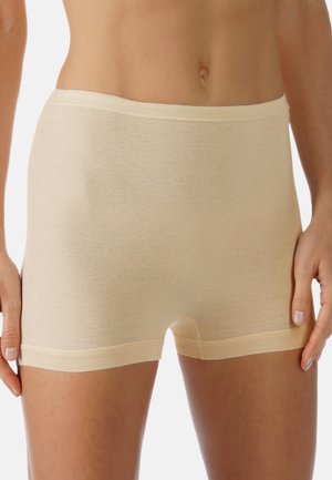 Beige puuvillasegu poiste aluspüksid pehme soonikkangaga ja elastse vöökohaga. Omab keskmise reie lõiget ja ei ole nähtavaid õmblusi.