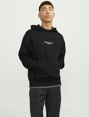 Black hooded sweatshirt with a front pocket and white "ORIGINALS CREATIVE STUDIO" text. Features a relaxed fit and soft cotton blend fabric.