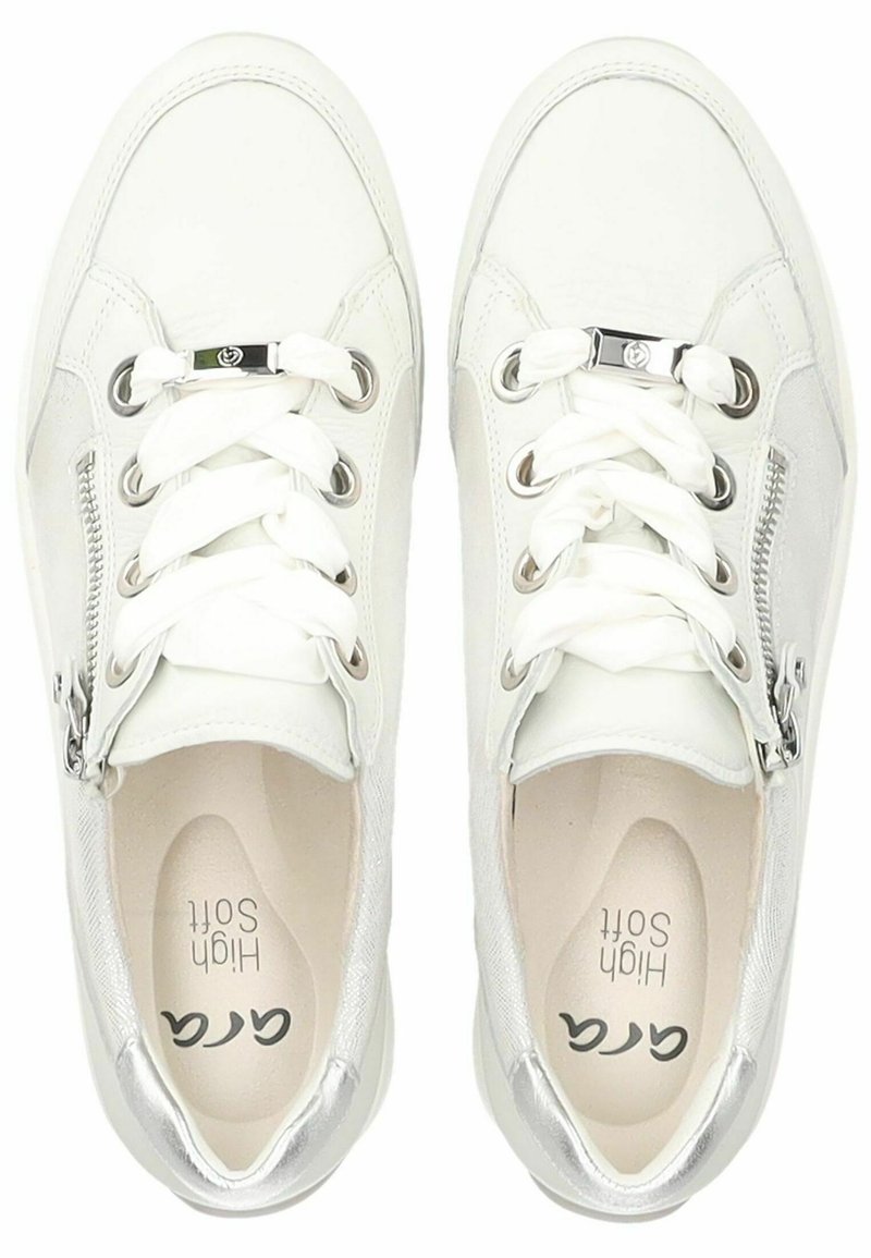 ARA Women's Osaka Sneaker In White With Gold Camel Accents - Comfortable Casual Shoes, Width H, Removable Insole