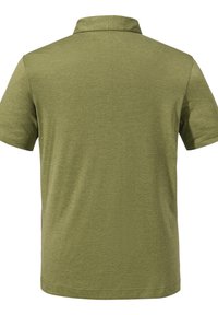 Olivgrünes Poloshirt aus strukturierter Baumwolle, mit kurzen Ärmeln und klassischemkragen. Es weist ein dezentes Rippmuster auf.