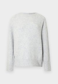 Helehall, tekstuuriga kampsun ümmarguse kaelusega, pikkade varrukatega ja soonikkoes vöökohaga. Omaduseks on pehme ja veidi udune välimus.