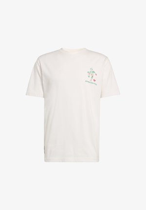 White short-sleeve t-shirt with a small graphic of a soccer player and "ITALIA '90" text on the left chest area.