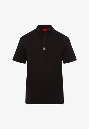 Schwarzes Poloshirt aus Baumwolle, mit klassischem Kragen, Drei-Knopfleiste und kleinem Logo-Akzent auf der Brust.