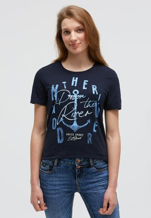 MIT PAILLETTEN-DETAILS - T-Shirt print - blue navy