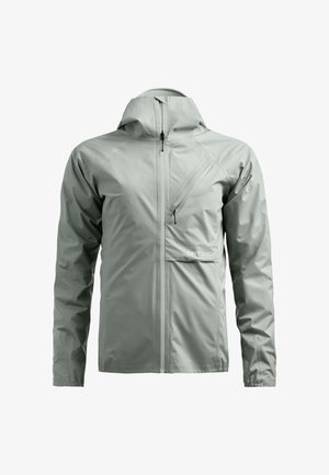 Light grey hooded jacket with full front zipper, angled chest zip pocket, long sleeves, and "ORTOVOX" logo on front pocket.