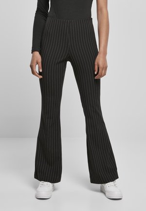 LADIES FLARED PIN STRIPE PANTS - Pantalones - black/white