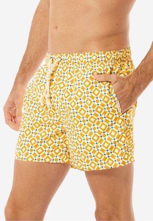 Badeshorts - yellow light blue white graphic print