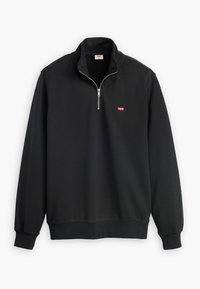 Pullover in felpa nera Levi's con zip a quarter e piccolo logo rosso sul lato sinistro del petto, dotato di polsini e orlo a coste.