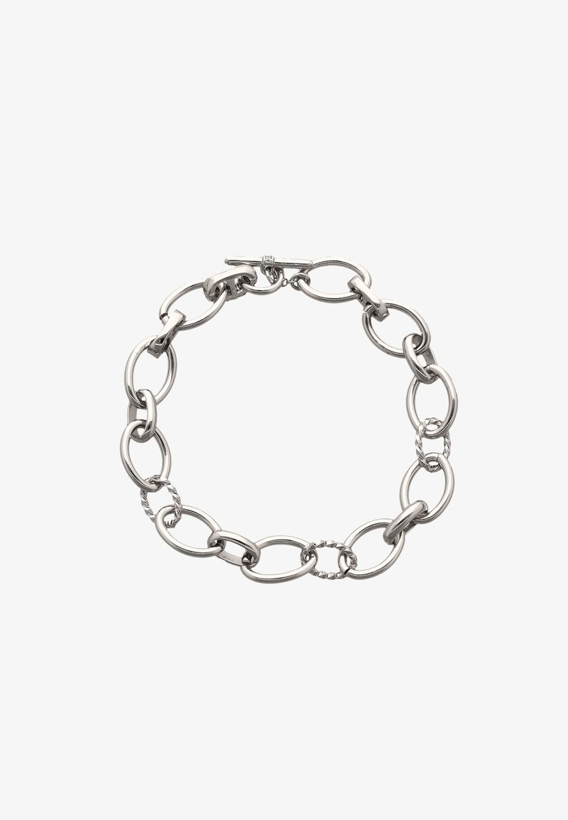 Hopeaket hopeaketä, jossa on keskenään kytkettyjä soikeita linkkejä. Siinä on yhdistelmä sileitä ja kierrettyjä pintoja, viimeistelty kiinnikkeellä.