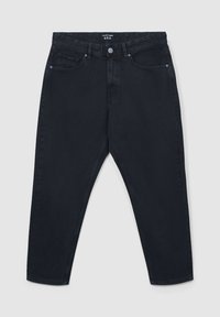 Jeans in denim nero con design slim straight. Presentano una chiusura con zip, uno stile a cinque tasche e cuciture in contrasto lungo le cuciture.