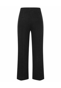 Svarta vida byxor i texturerad tyg. Har en åtsittande midja med två bakfickor och en rak skärning ner till ankeln.