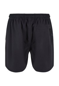 Svarte treningshorts med elastisk midje, to sidelommer og en baklommes med glidelås. Glatt stoff med en avslappet passform.