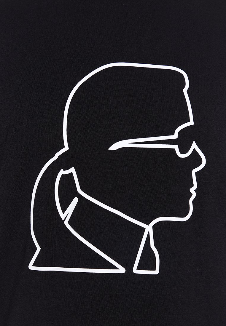 Contorno blanco del perfil lateral de una persona con gafas de sol y una coleta sobre un fondo negro.