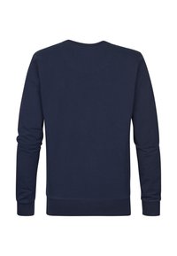 Marineblauwe lange mouwen sweatshirt van een katoenmengsel, met een ronde hals, geribbelde manchetten en zoom, en een effen achterzijde.