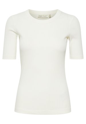Witte geribbelde T-shirt met korte mouwen en een ronde hals, met een aansluitend ontwerp en zachte textuur, geschikt voor het dragen in lagen of casual gebruik.