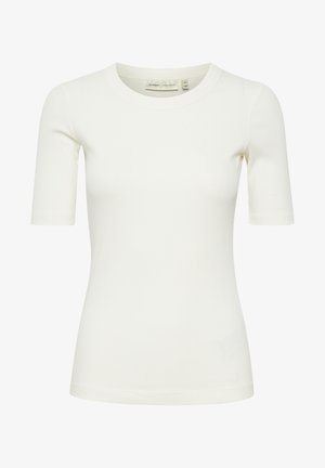 Witte geribbelde T-shirt met korte mouwen en een ronde hals, met een aansluitend ontwerp en zachte textuur, geschikt voor het dragen in lagen of casual gebruik.