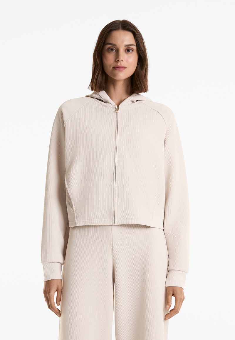 OYSHO - HOODED RIB - Mikina so zipsom - sand, Zväčšiť