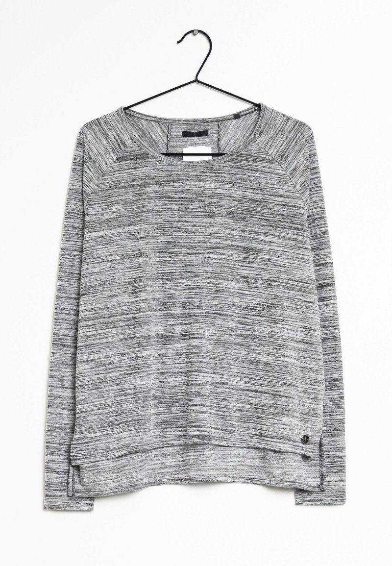 Szary longsleeve z marszczonym wzorem, raglanowymi rękawami i delikatnym akcentem na dole. Lekki materiał.