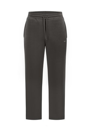 Graue Jogginghose mit elastischem Bund und Kordelzug. Verfügt über Seitentaschen und schmal zulaufende Beine, gefertigt aus weichem, strukturiertem Stoff.