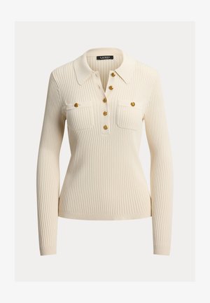 Lauren Ralph Lauren, RIB KNIT LONG SLEEVE POLO - Trui - mascarpone cream
