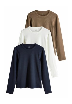 REGULAR FIT - 3 PACK LONG SLEEVE - Long sleeved top - navy/cream/brown