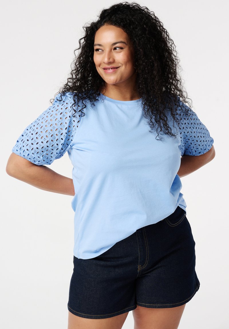 MS Mode MET DETAILS OP DE MOUWEN - T-shirt imprimé - licht blauw