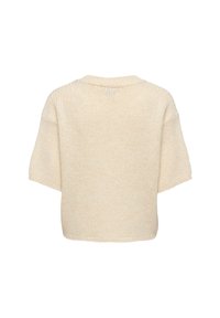 Kortærmet, rundhalset sweater i lyse beige, lavet af struktureret strikstof med en afslappet pasform og lige kant, med et ensfarvet design.