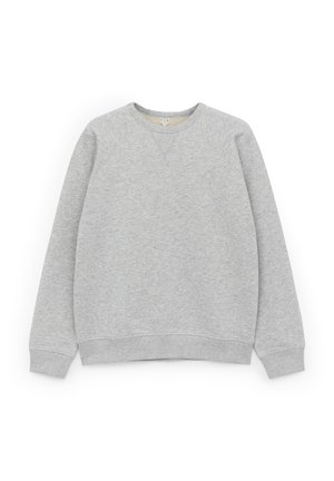 Grau Sweatshirt aus weichem Baumwollmix, mit Rundhalsausschnitt, Raglanärmeln und gerippten Bündchen und Saum, mit einer glatten Textur.