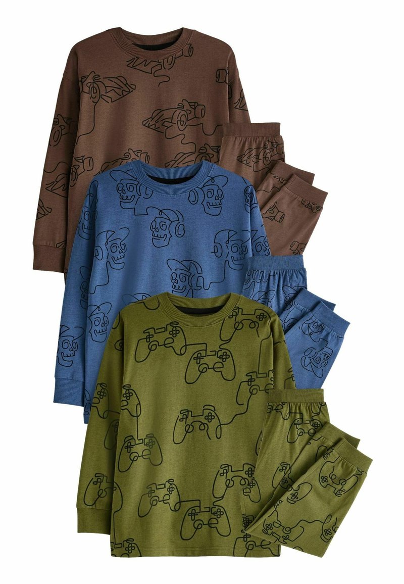Next SET - REGULAR FIT 3 PACK - Yöasusetti - blue green brown linear character