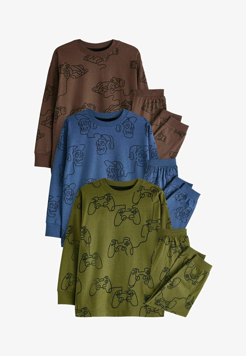 Next 3 PACK - REGULAR FIT SET - Nachtwäsche Set - blue green brown linear character