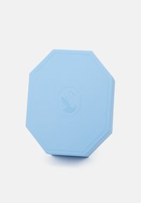 Blue octagonal box with a textured surface, featuring a raised swan emblem in the center. Smooth edges and a matte finish.