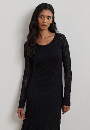 POINTELLE KNIT LONG SLEEVE DRESS - Svetríkové šaty - black