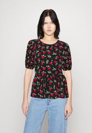 VILA VILYKKE O NECK PEPLUM - Bluză - black/red