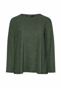 Maglia a maniche lunghe verde scuro con scollatura rotonda e motivo a diamante testurizzato. Tessuto morbido con una vestibilità comoda e fondo dritto.