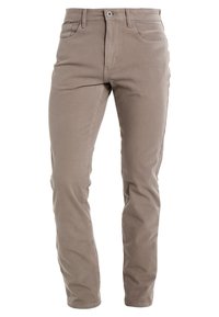 Beige, slim-fit broek gemaakt van een katoenmix. Voorzien van vijf zakken, een knoopsluiting en een gladde, licht gestructureerde oppervlakte.