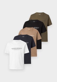 JCOPOINT BRANDING TEE CREW NECK 5 PACK - Μπλουζάκι με στάμπα - bright white/black/grape leaf/taupe/dark navy