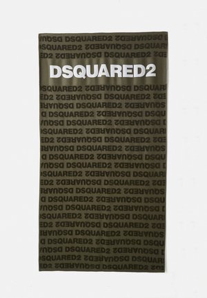 Dark green rectangular fabric with repeated "DSQUARED2" text in black and a large white "DSQUARED2" logo centered near the top.