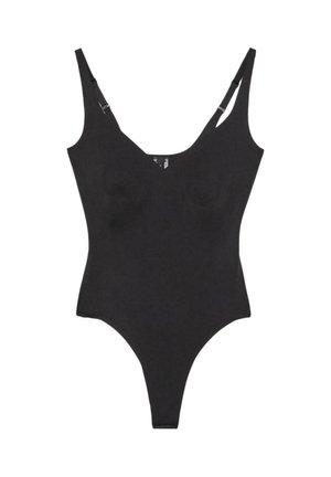 Body noir une pièce avec bretelles fines réglables et décolleté arrondi.